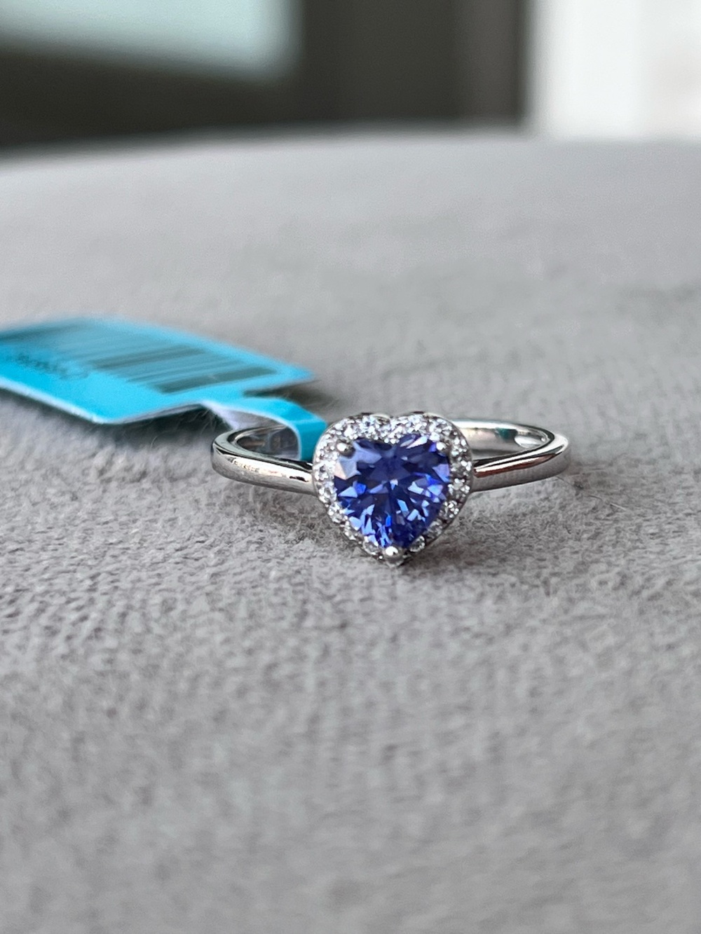 Sterling Silver Tanzanite CZ Heart Halo Ring Size 7